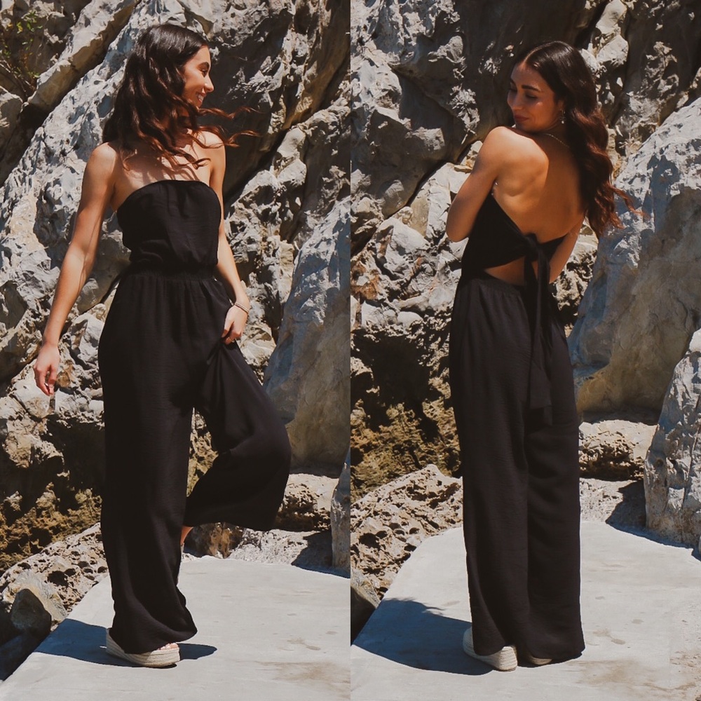black strapless jumpsuit